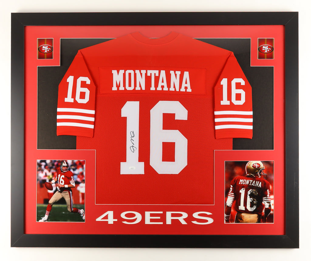 Joe Montana Signed Custom Framed Jersey Display (JSA)