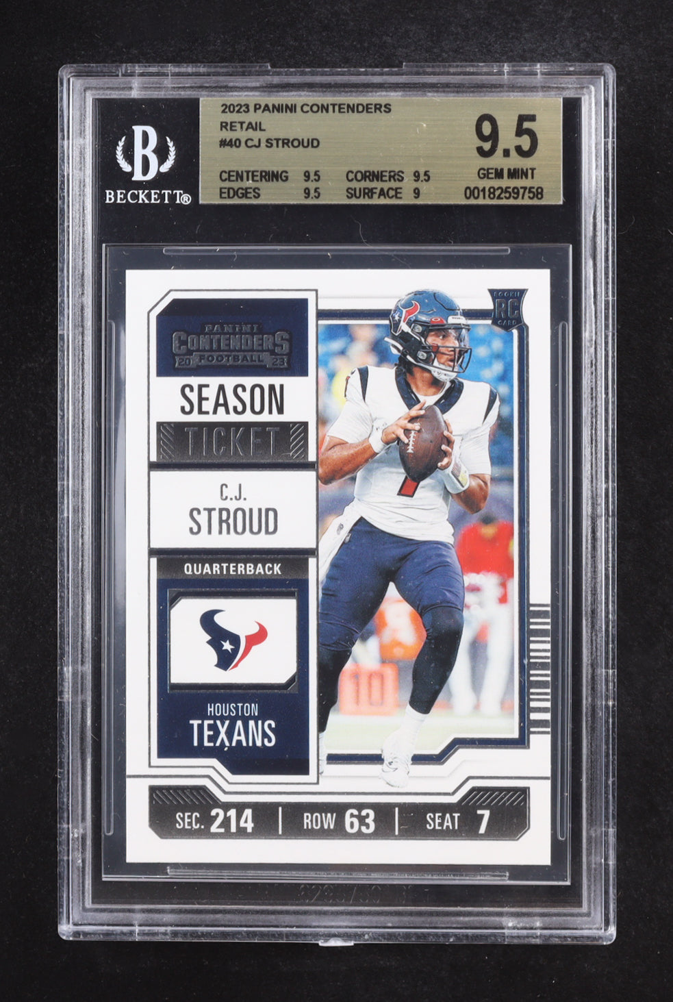 CJ Stroud 2023 Panini Contenders Retail #40 RC – Beckett 9.5 (Gem Mint)