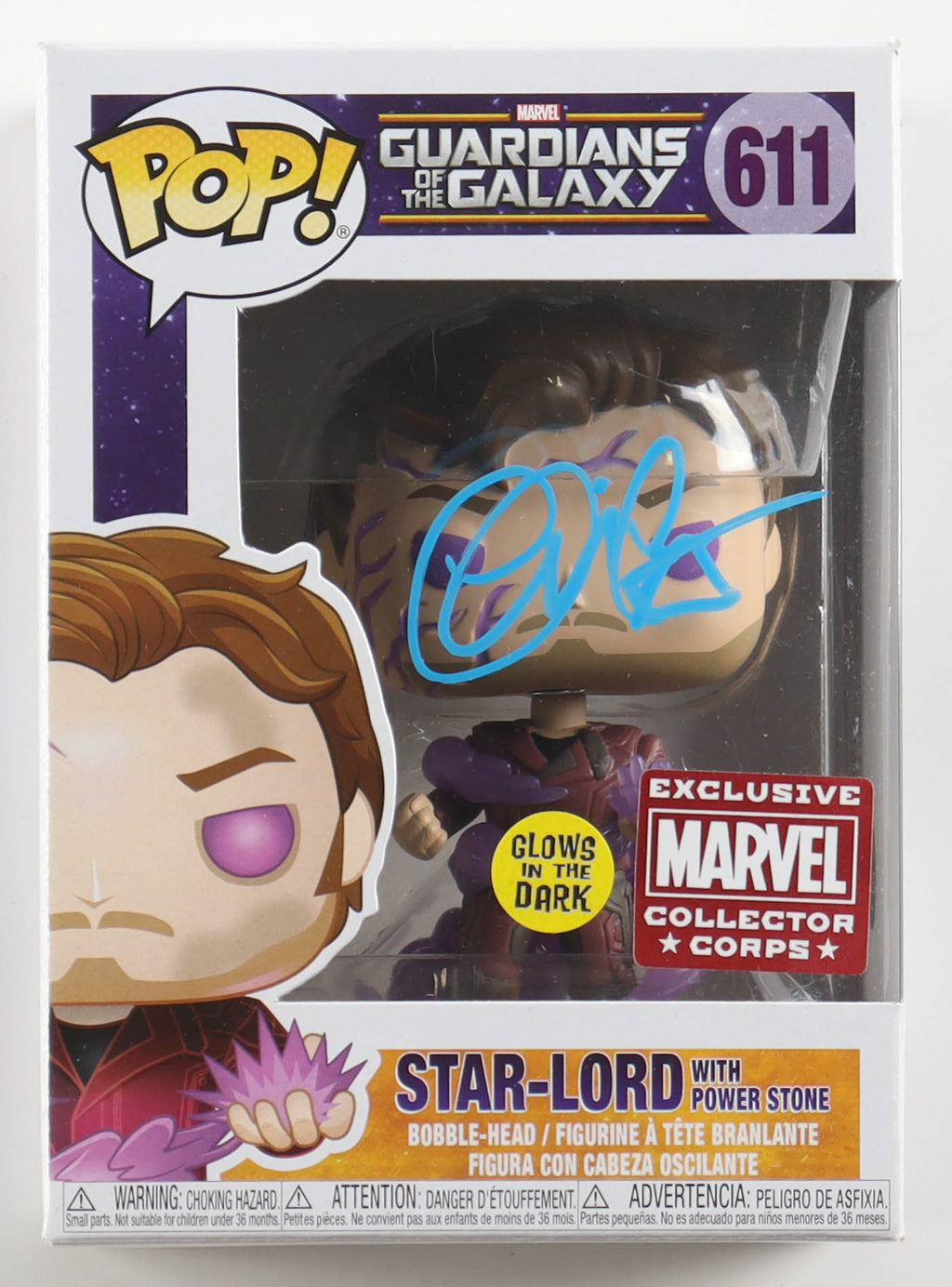 🌌 Chris Pratt Signed “Guardians of the Galaxy” #611 Star-Lord with Power Stone Funko Pop! – Authentic Autograph + COA – Marvel Collectible