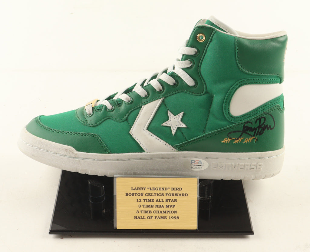 🏀 Larry Bird Signed Converse Boston Celtics 1984 Championship Basketball Shoe – Authentic Autograph + Plaque & Display Stand