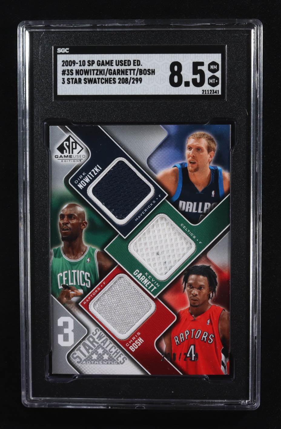 Dirk Nowitzki / Kevin Garnett / Chris Bosh 2009-10 SP Game Used 3 Star Swatches #3SGNB #208/299 (SGC 8.5)