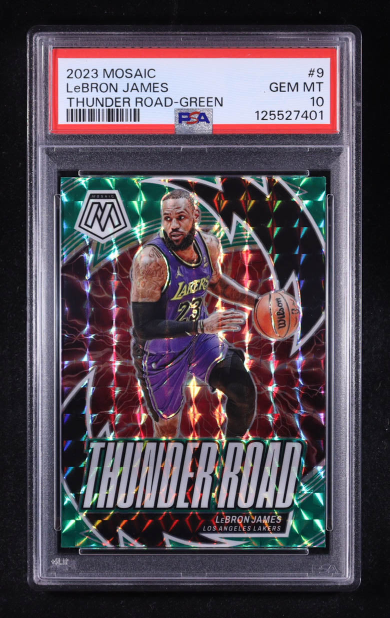 LeBron James 2023-24 Panini Mosaic Thunder Road – Mosaic Green #9  PSA 10