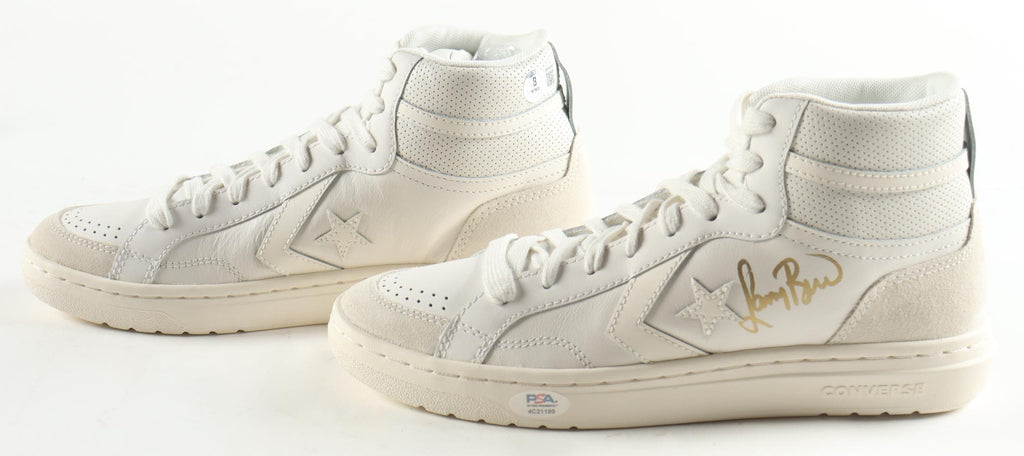 Magic Johnson & Larry Bird Signed Pair of (2) Converse All Star White Leather Basketball Shoes with Display Case (Beckett & PSA)