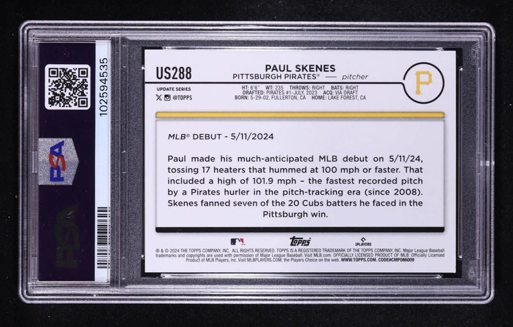 Share 2024 Topps Update Series - Rookie Debut Paul Skenes #US288 (RC) (PSA 9)