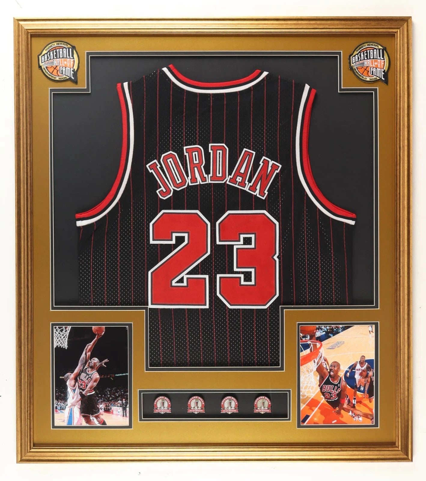 Michael Jordan 32x36 Custom Framed Jersey Display with (4) Pins Chicago Bulls