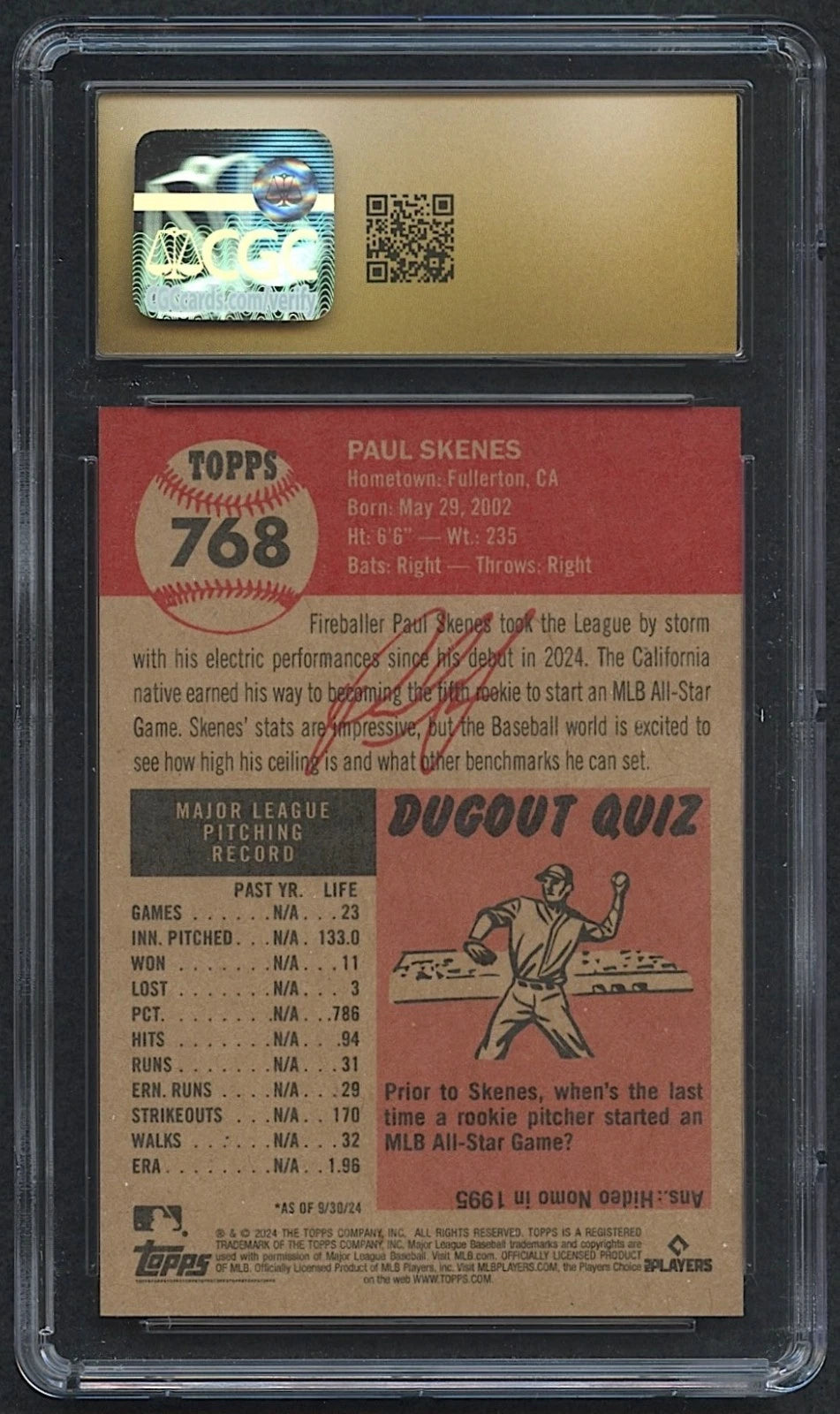 Share Paul Skenes 2024 Topps Living Set #768 RC (CGC 10 | Black Label)