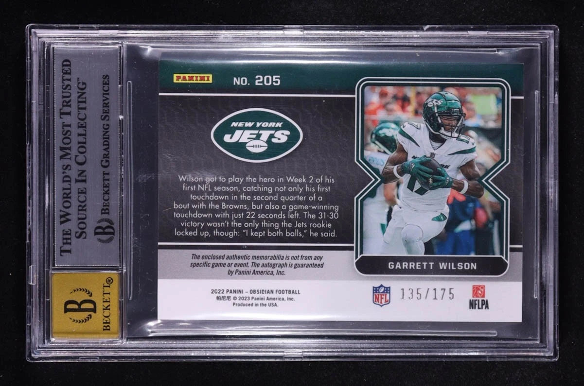 2022 Panini Obsidian - Garrett Wilson #111 Electric Etch Green...BSG 9/10