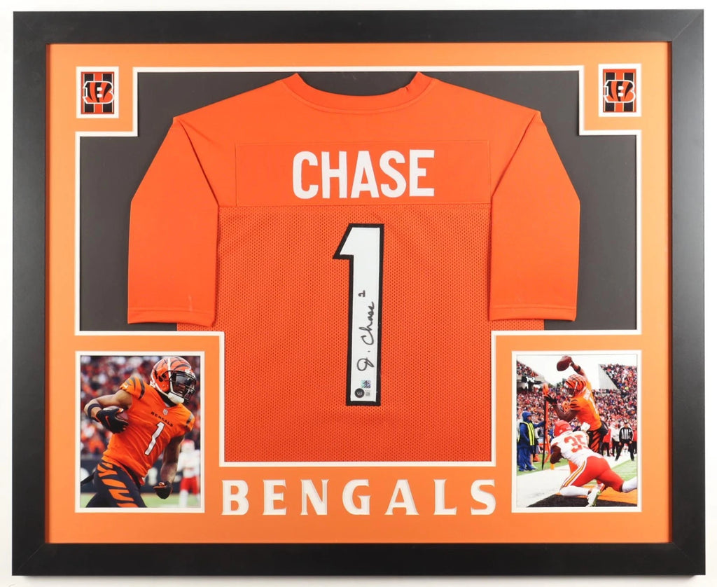 Ja'Marr Chase Signed Custom Framed Jersey Display (Beckett & Chase)