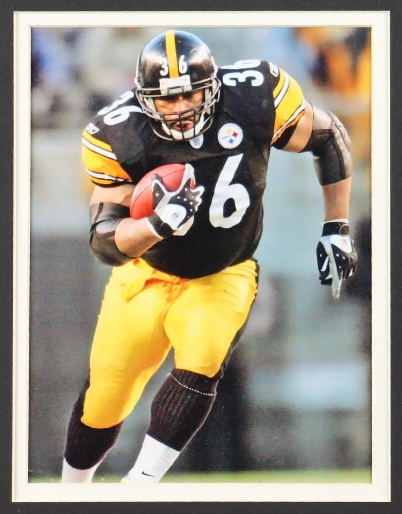 Jerome Bettis Signed Custom Framed Cut Display with Jersey & CHAMPION PIN(PSA)