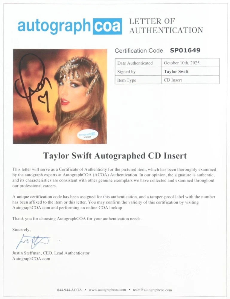 Taylor Swift Signed "The Life of a Showgirl" Framed CD Insert Display (ACOA)