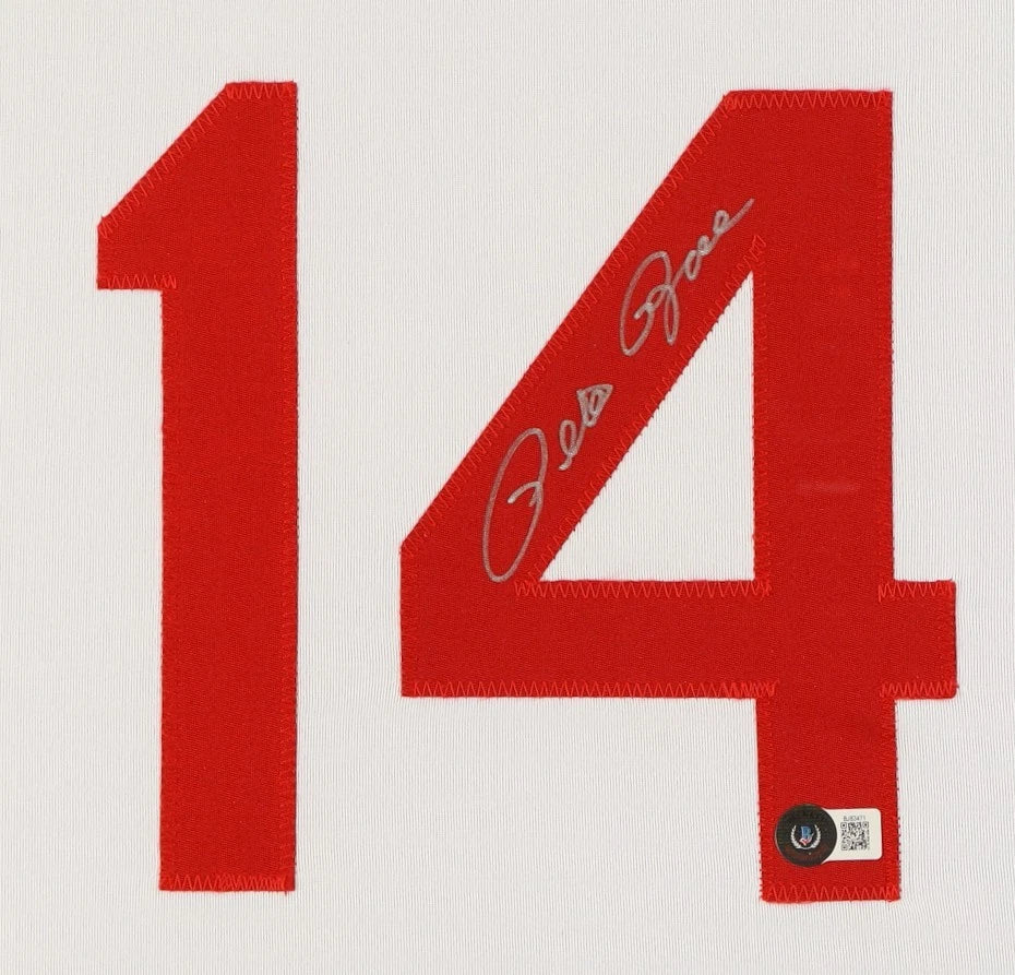Share PETE ROSE Signed/Autographed Custom Jersey Framed 35x43 - Beckett
