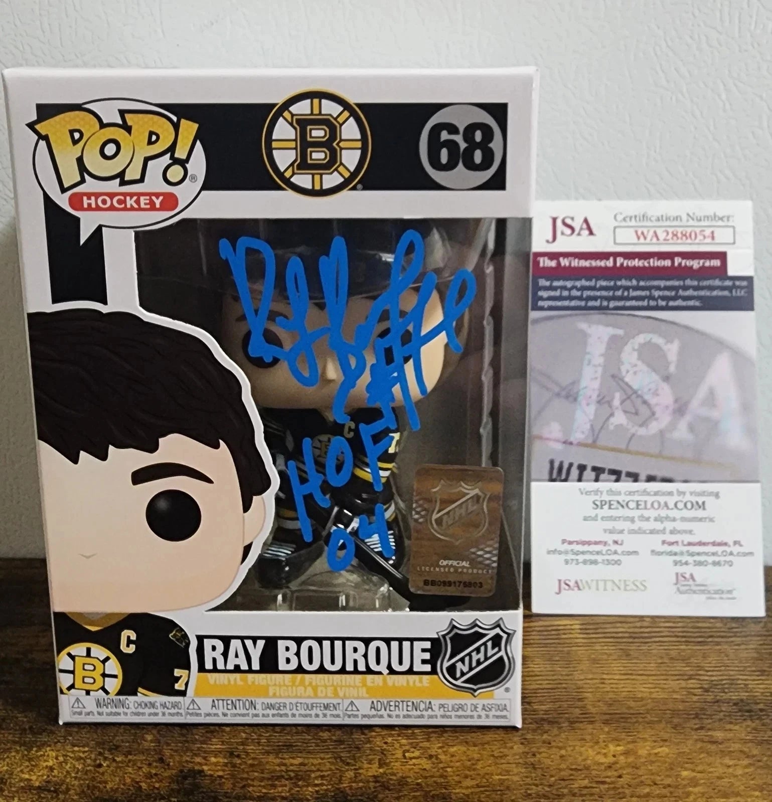RAY BOURQUE AUTOGRAPHED FUNKO POP FIGURE J.S.A. AUTHENTICATED