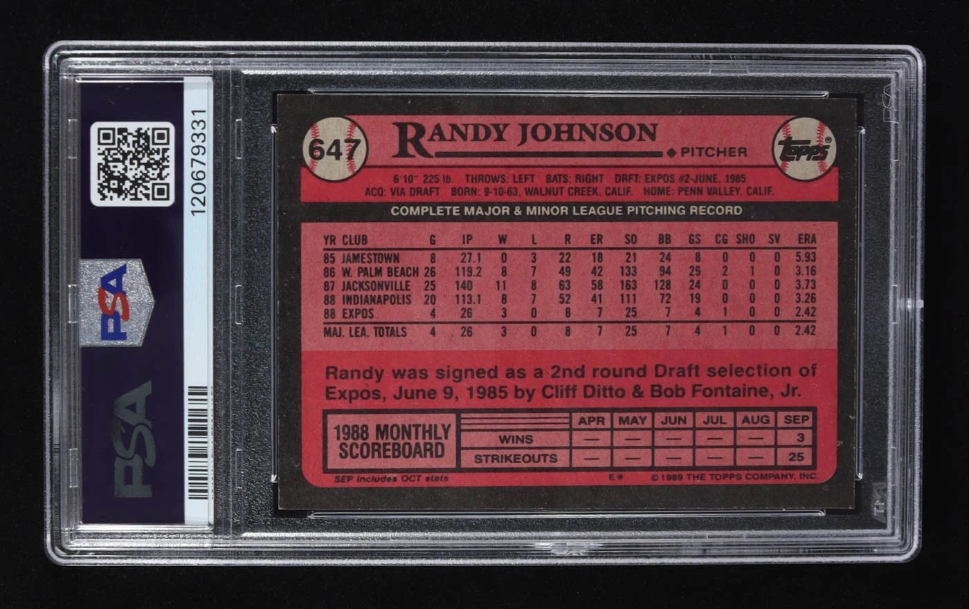 1989 Topps #647 Randy Johnson RC PSA 9