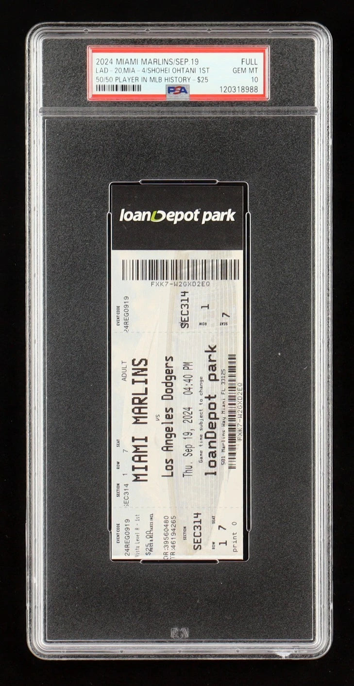 Shohei Ohtani 2024 Dodgers 1st 50/50 Player In MLB History Authentic Full Game Ticket (PSA 10)